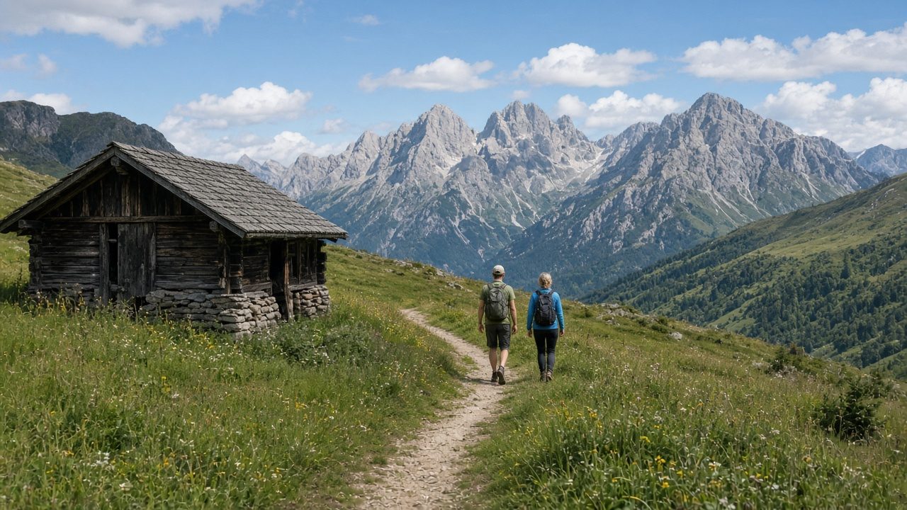 Almwiese mit Hütte im Hörnergebiet